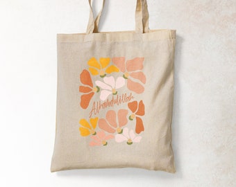 Alhamdulillah Blumen Tote Bag - Wiederverwendbare Tasche - Alhamdulillah Zitat - Islamischer Spruch - Islamischer Spruch - Boho Tasche - Islamisches Geschenk - Bücher