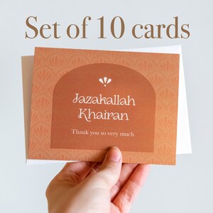 Lot de 10 Jazakallah Khairan Carte de Vœux - Carte de remerciement - Carte islamique - Cadeau islamique - Papeterie islamique - Salutations musulmanes