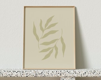 Abstrakta lövposters med ram - Bohemisk väggkonst - Boho Modern Konst - Minimalistisk grön design