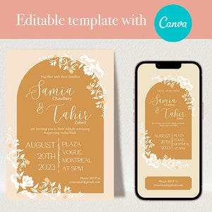 Digital Islamic Nikkah Wedding Invitation - Custom Printable Template - Gold Design - Editable with Canva - Muslim Engagement - Nikkah