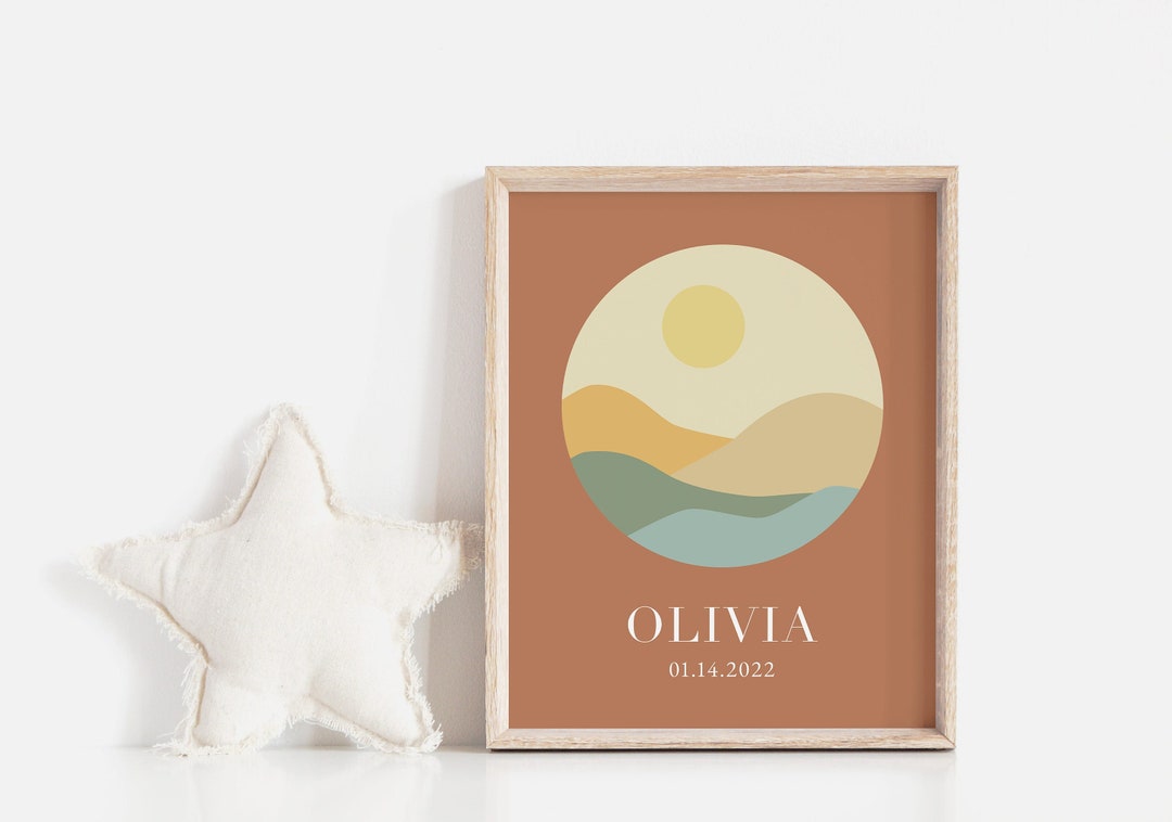 Custom Baby Name Poster Nursery Wall Art Boho Unisex Decor Frame