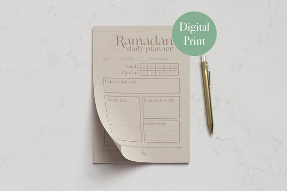 Ramadan Daily Planner 2022 Digital Download Print - Ramadan Tracker - Duas, Salat, Qur'an - Instant Download