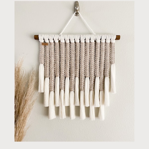 Hand Knotted Macrame Wall Hanging: Ivory & Grey Boho Tapestry