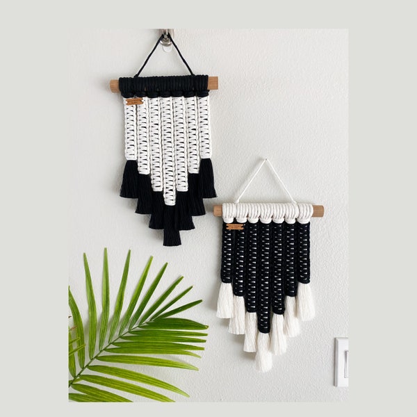 Mini Macrame Wall Hanging- Small Macrame Tapestry//Boho Wall Hanging//Black Macrame- Ivory White Wall Hanging//Boho Wall Decor//Boho Macrame