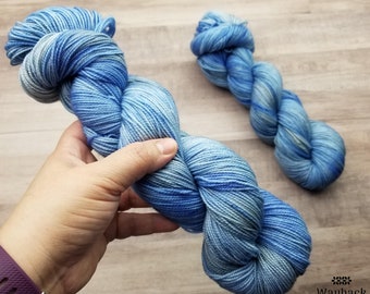 Sky Blue Silver Knit Sock Yarn Superwash Blend | "Out of the Blue"