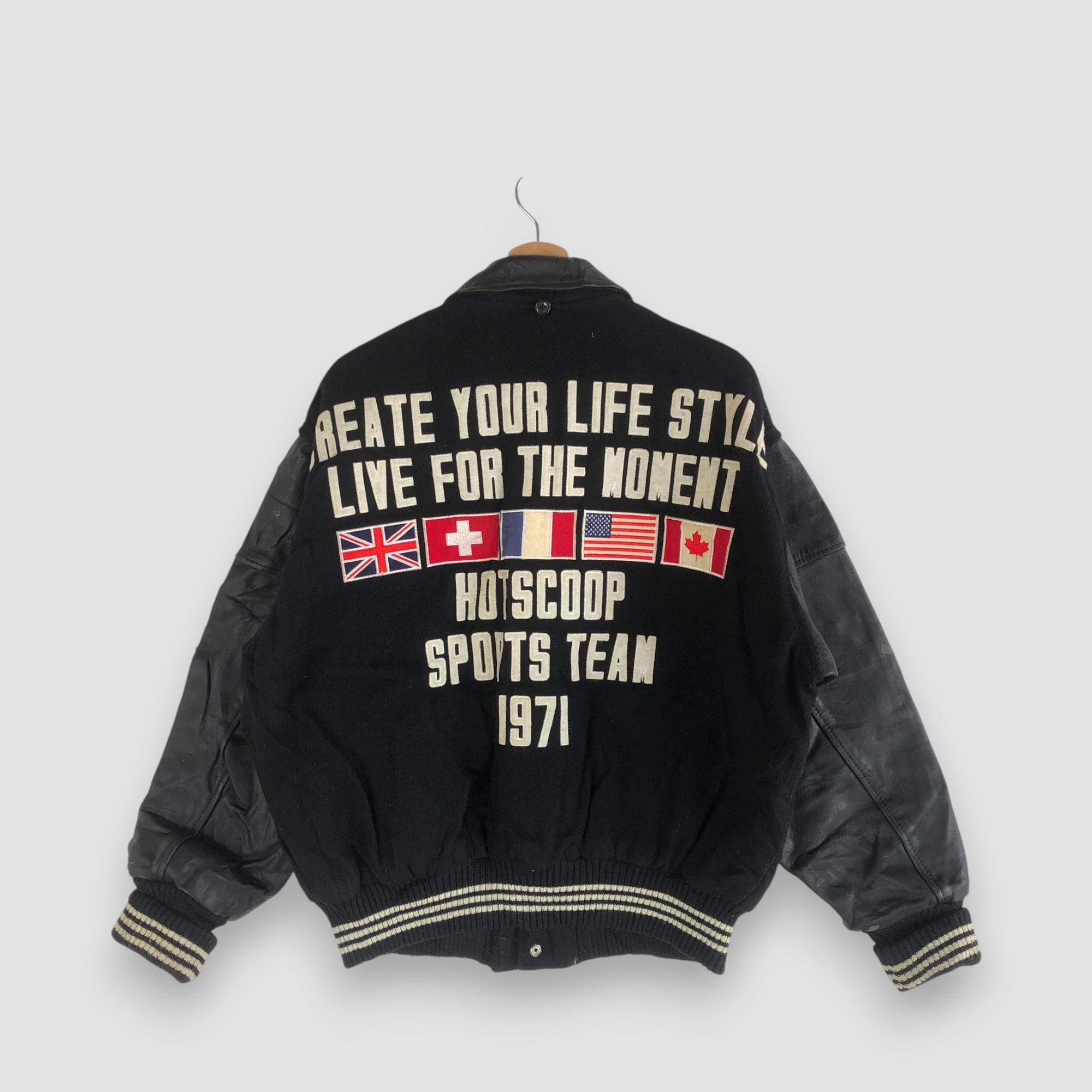 Vintage Hotscoop Member Varsity Jacket 90s Mens Baseball Letterman Wool Jacket Large Womens Casual Leather University Jackets Size L