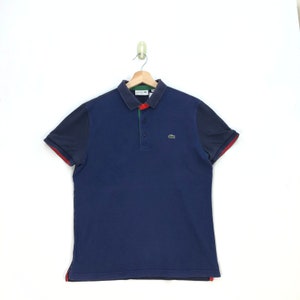 Camiseta polo Lacoste vintage Y2K, talla mediana, informal, de corte entallado, para mujer, con bloques de color azul marino y rojo, talla M, regalo para novia
