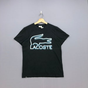 Camiseta Lacoste vintage Y2K, pequena, com logo grande, casual, feminina, slim fit, colorblock, azul-marinho, tamanho P, presente para namorada