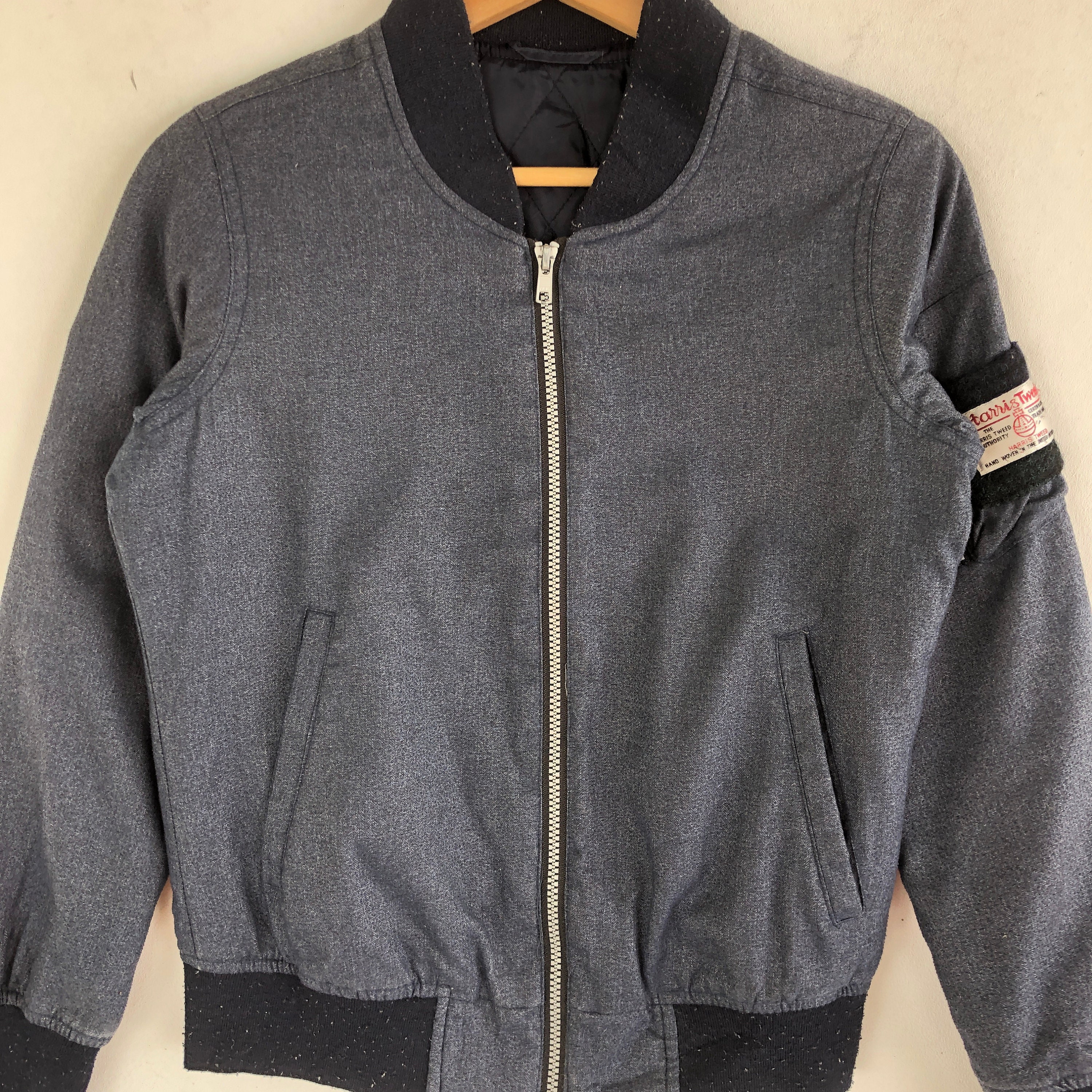 Vintage Harris Tweed Bomber Jacket 90s Zip up Varsity Jacket