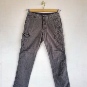 Pantalones japoneses vintage W33, estilo años 90, grises, informales, para mujer, con múltiples bolsillos, estilo cargo, ropa técnica, militar, táctica, talla 33x30