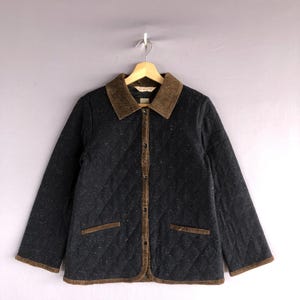 Vintage Heliotropium Quilted Long Jacket Japanese Quilt Hooded Trench Coat Jacket Womens Quilted Jacket Buttodown Long Jacket Small Size S