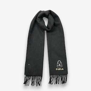 Vintage Furla Wool Scarf Furla Lambswool Fringe Scarves Winter Accessories Muffler Wrap Neckwear Womens New Year Christmas Gift for Her