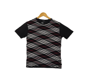 Vintage Burberry Agyle T Shirt 90s Burberrys Black Label Shirts Medium Womens Casual Burberry&#39;s Crewneck Tee Size M Gift for Girlfriend