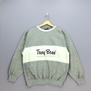 Vintage 90s Troy Bros Sweatshirt Pullover Medium Unisex Troy Bros California USA Spell Out American International Traditional Sweater Size M