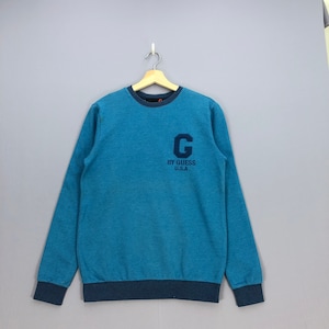Vintage Guess Sweatshirt 90s Guess G Script Logo Sweater Guess Crewneck Jumper Medium Guess Blue Color Women Casual Clothing Pullover Size M