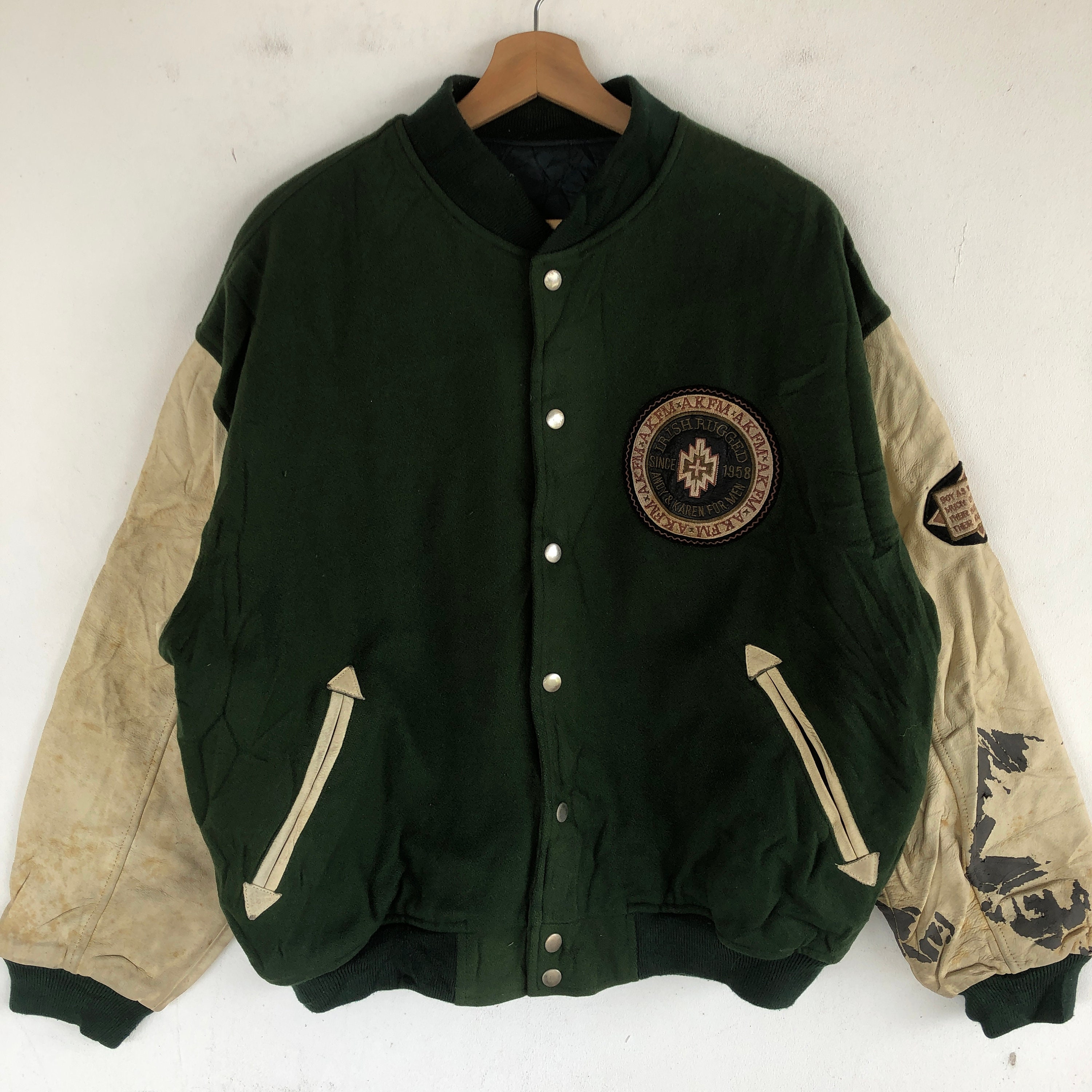 Vintage Highland Japanese Varsity Jacket 90s Men Leather