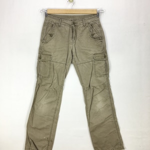 W29 Vintage Japanese Cargo Pants Y2K Womens High Rise Cargo Trousers Multi Pocket Utility Military Streetwear Tactical Pants Size 29x30