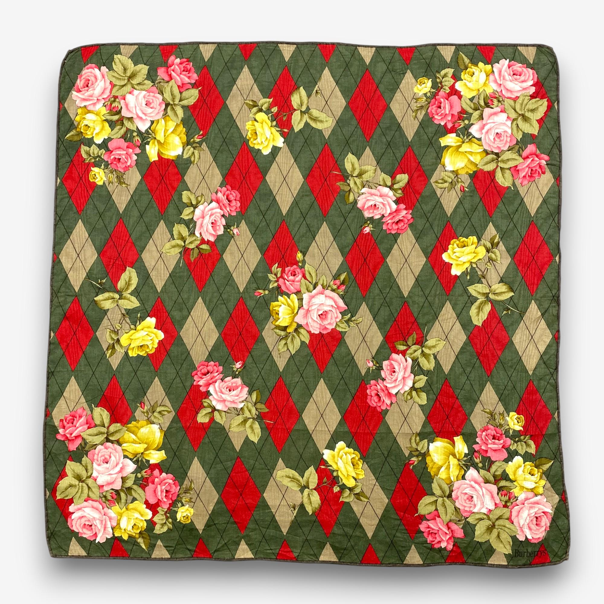 Vintage Burberry Handkerchief Burberrys Argyle Floral Motif Vintage Burberry Handkerchief Burberrys Argyle Floral Motif