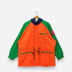 Chaqueta cortavientos con capucha multicolor Chasecult vintage de los años 90, talla XL, estilo Harajuku japonés, informal, retro, con cremallera, para mujer, talla XL