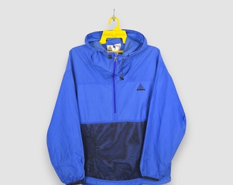 Vintage 90s Nike ACG Windbreaker Jacket Large Blue Half Zip Hooded Mesh Pocket Gorpcore Streetwear Swoosh Nylon Pullover Jackets Size L