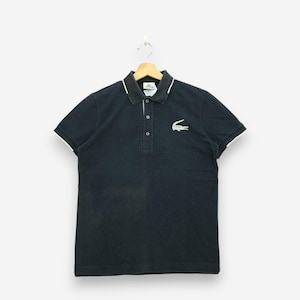 Polo Lacoste vintage con ribete pequeño, ropa informal para mujer, polo, ropa deportiva, ropa de tenis estilo francés clásico, negro, talla S
