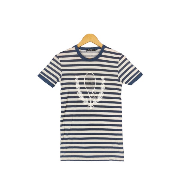 Vintage Dolce & Gabbana T Shirt Y2K Dolce Gabbana Stripe Tees Womens XSmall Tennis Stripe Crewneck Tees Navy Cream Color Size XS
