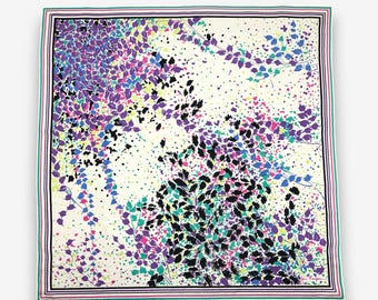 Bufanda de seda vintage Jim Thompson de los años 90, de sarga sedosa con estampado floral abstracto, con motivos pictóricos de hojas y naturaleza, con salpicaduras de color y accesorios para el cuello.