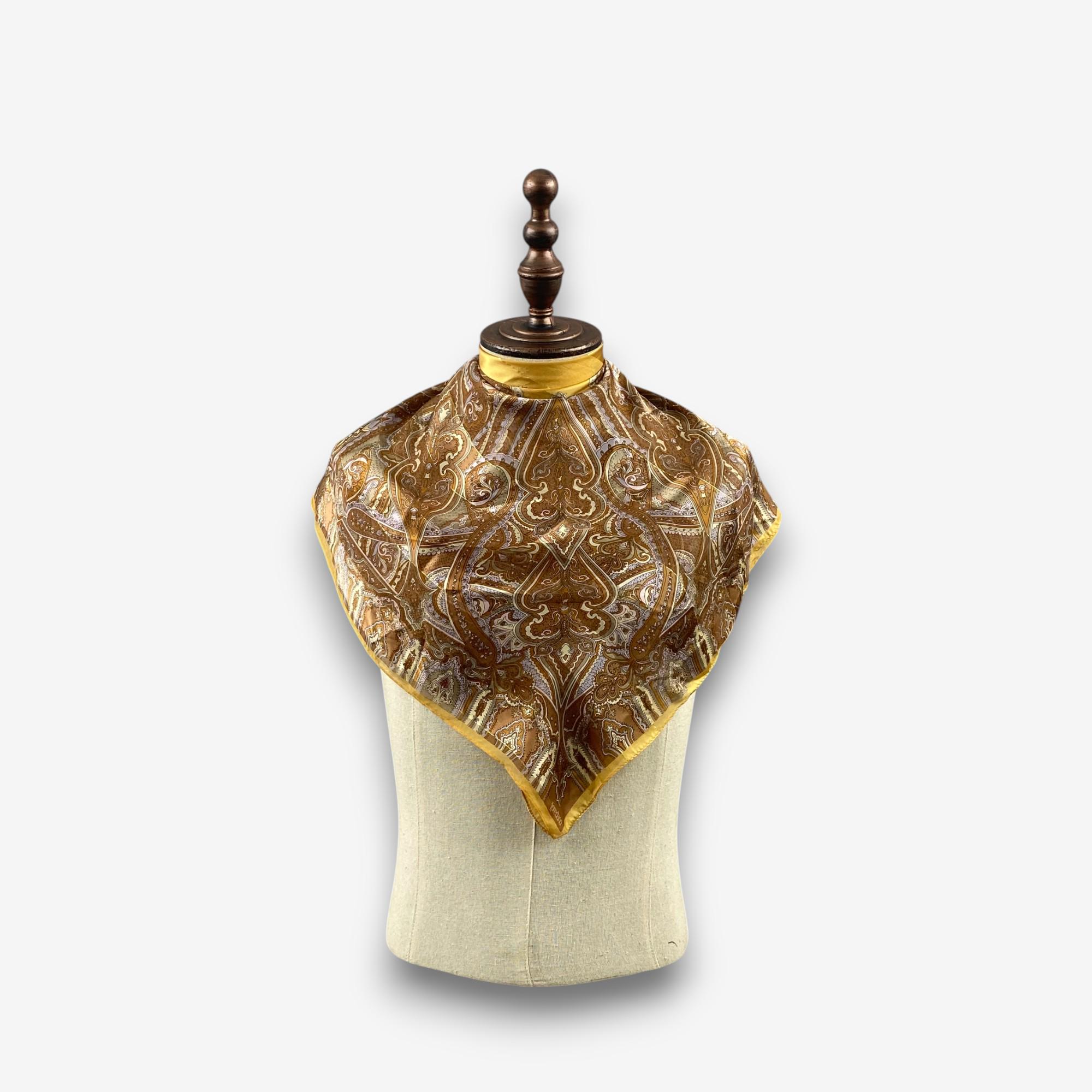 Foulard En Soie Vintage Loredano 90x90 Cm - Motif Roseraie Violet, Occasion Très Bon état