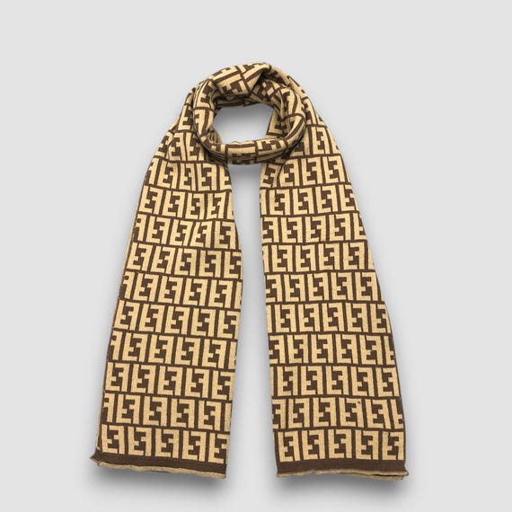 Vintage Fendi Lambswool Scarf Fendi FF Zucca Monogram Wool Scarves