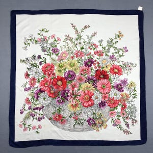 Vintage Floral Silk Scarf, Vintage Silk Neck Scarf, Vintage 90s Twill Stole Silk Muffler, Vintage Classic Wraps Silky Shawl Scarves