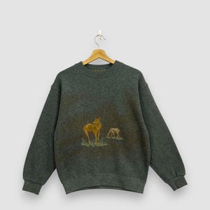 Vintage 90s Bush Hill Deer Motif Sweater Small Bush Hill Novelty Knit Jumper Wildlife Scene Pullover Nature Crewneck Sweatshirt Size S