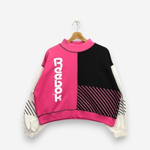 Vintage 90s Reebok Colorblock Sweatshirt Large Classics Crewneck Reebok Pink Black White “Yourself” Jumper Streetwear Hip Hop Swag Size L