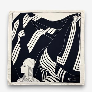 Abstract Silhouette Silky Scarf  100% Silk Square Scarf | Abstract Silhouette Blue main image 4