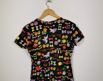 Tシャツ・カットソー NINA RICCI Woman T-Shirt Black 25PJTO029CO1094 U9000 Vintage Nina Ricci T Shirt Size 4 Cotton 90s Floral Rainbow