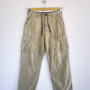 Size 31X29 Bay Crest Cargo Pants Beige Japanese Y2K Womens High Waisted Casual Multi Pocket Utility Harajuku Techwear Tactical Trousers W31