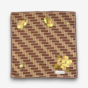 Vintage Jacques Heim Silk Scarf, Brick Pattern Scarves, Yellow Rose Foulard, Handrolled Square Wrap, Neck Accessories, Gift for Mom