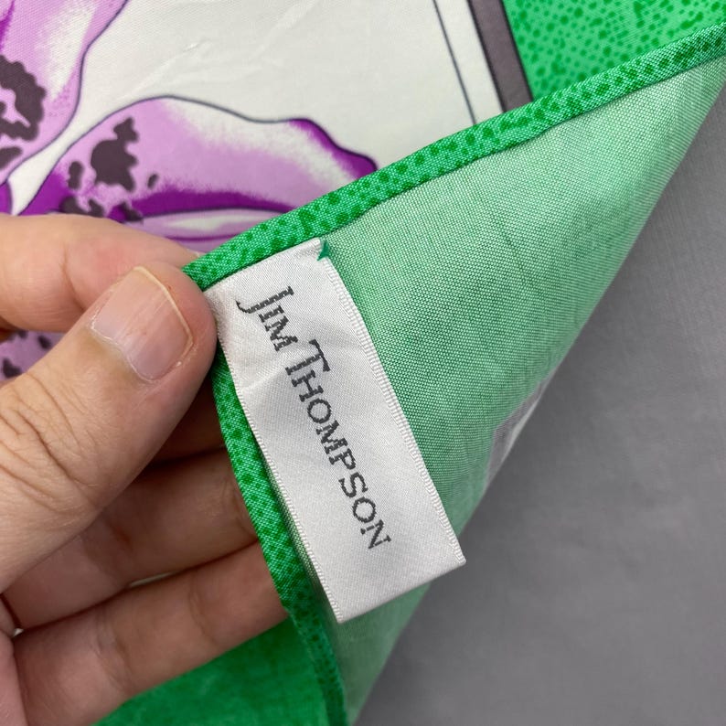 Vintage Jim Thompson sidenhalsduk, lilagröna blommönster twill silkeslena halsdukar, Cottagecore handrullad fåll halsduk accessoarer halsdukar bild 7