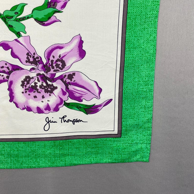 Vintage Jim Thompson sidenhalsduk, lilagröna blommönster twill silkeslena halsdukar, Cottagecore handrullad fåll halsduk accessoarer halsdukar bild 3
