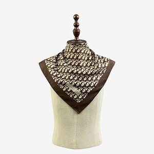 Vintage Christian Dior Silk Scarf, Brown Oblique Scarves, Monogram Pattern Foulard, Designer Square Wrap, Luxury Neck Accessories