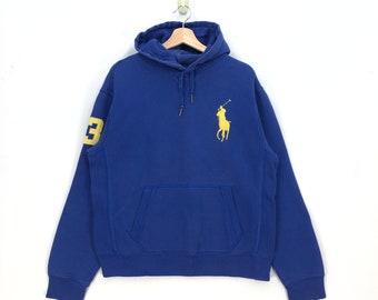 Vintage Polo Ralph Lauren Hooded Sweatshirt 90s Polo Ralph Lauren Jumper Large Ralph Lauren Blue Sweater Polo Embroidery Pullover Size L