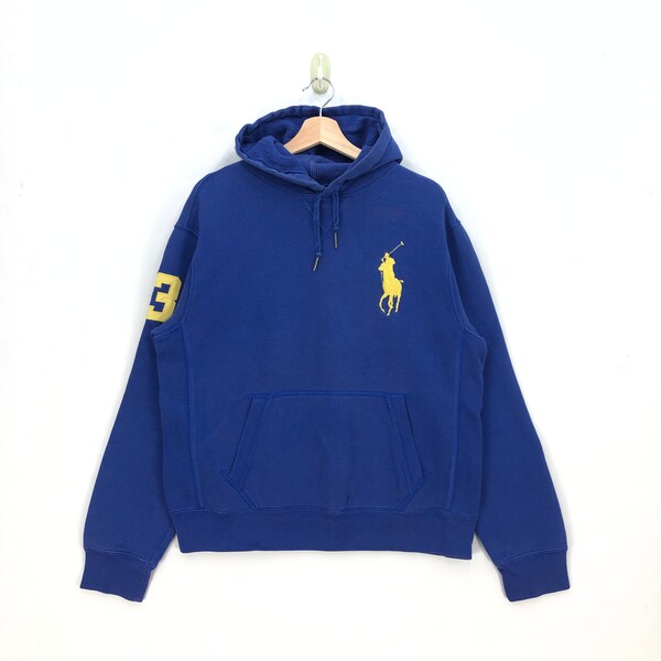 Vintage Polo Ralph Lauren Hooded Sweatshirt 90s Polo Ralph Lauren Jumper Large Ralph Lauren Blue Sweater Polo Embroidery Pullover Size L