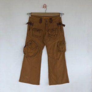 W28 Vintage Japanese Cargo Pants Y2K Women High Rise Harajuku Pants Multipocket Utility Military Streetwear Tactical Mom Trousers Size 28x25