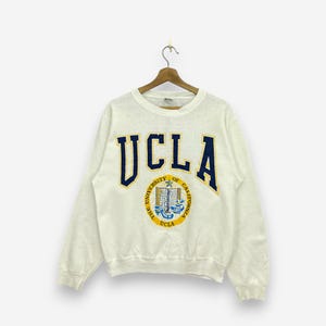 Vintage 90s UCLA University Sweatshirt Small White University California Los Angeles Pullover Jumper College Seal Crewneck Sweater Size S