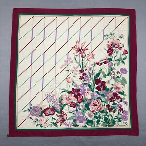 Vintage Leonessa Silk Scarf, Vintage Leonessa Silk Neck Scarf, Vintage 80s Twill Floral Silk Muffler, Vintage Classic Silky Shawl Scarf