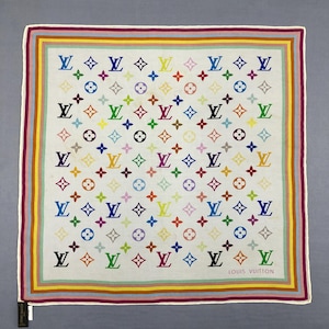 Vintage 90er Jahre Louis Vuitton Seidenschal, Louis Vuitton Seidenstola, Vintage Multicolor LV Monogrammschal, Louis Vuitton Seidenschal