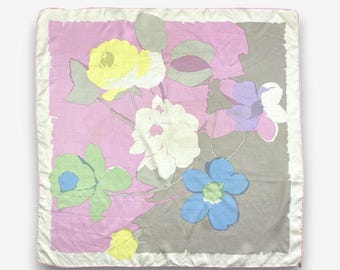 Vintage Floral Silk Scarf, Multicolor Pastel Twill Scarves, Watercolor Botanical Pattern Muffler Neck Accessories, Hand Rolled Hem Scarves