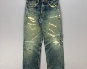 W30 Vintage Levi's 501xx Redline Distressed Jeans 90er Jahre Damen High Rise Hose Levis Selvedge Ripped Faded Denim Levis Mom Jeans Größe 30x29