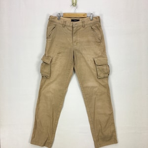 Pantalones cargo vintage W30, color beige, estilo japonés, estilo militar, multibolsillos, estilo informal, tácticos, talla 30 x 30