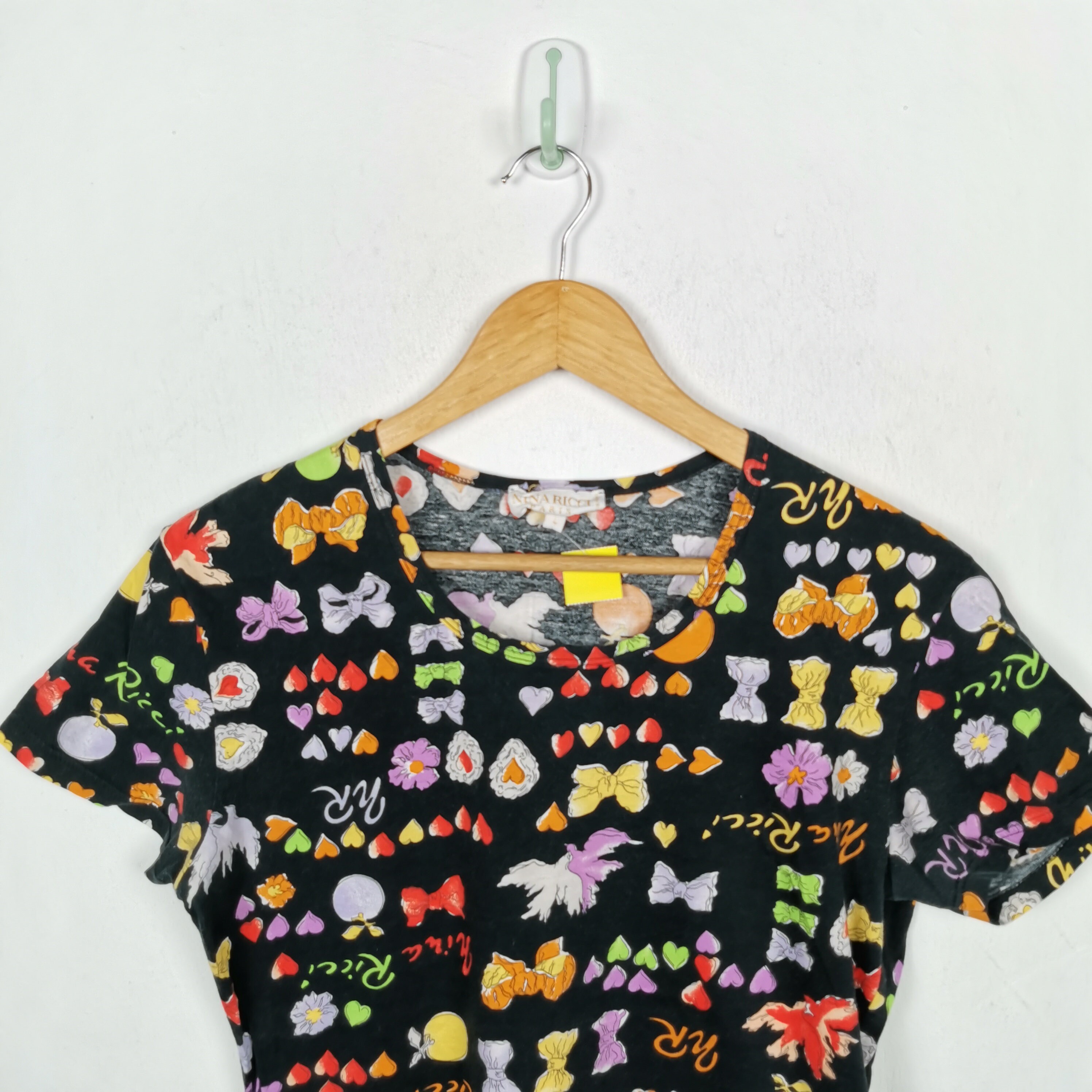 Vintage Nina Ricci T Shirt Size 4 Cotton 90s Floral Rainbow