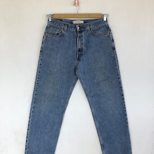W33 Vintage Levi&#39;s 550 Ripped Jeans 90s Levis High Rise Womens Pants Stonewash Denim Baggy Tapered Leg Classic Girlfriend Jeans Size 33x30